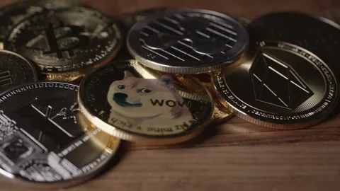 Macro view of blockchain coins Stock Footage 295029092