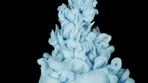 Macro View of Blue and White Cosmetics Ingredients Merging in Water on a Black Stock Footage 251365251