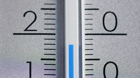 Macro view of blue thermometer scale showing rapid temperature drop during .. Stock Footage 334828554