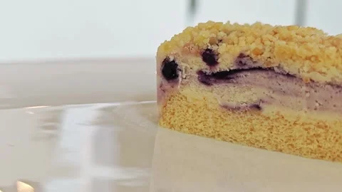 Macro view of blueberry crumble cake layer texture with copy space. Stock Footage 344747053
