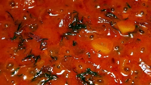 Macro view of boiling tomato sauce Stock Footage 91748813