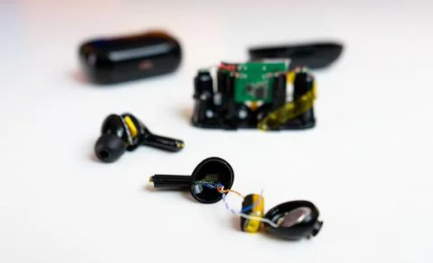 Macro View of Broken Earbud Internals with Selective Focus Stock Photos