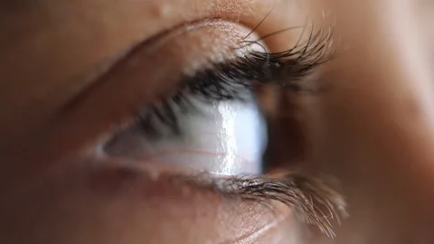 Macro view of brown pupil . Eye blinks. Retina close-up.  to watch,  observe Stock Footage 115658414