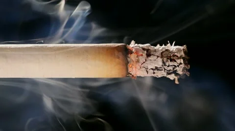 Macro view of burning cigarette with smoke Stock Footage