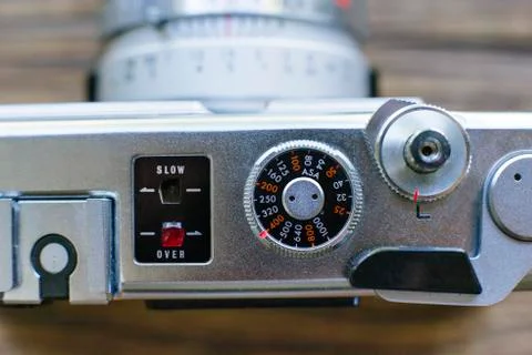 Macro View of Camera Controls aon an Old Film Camera Stock Photos