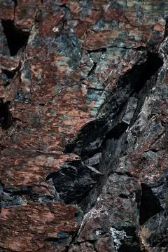  Macro view of the cave rock surface with copper. Red and grey stone textures Stock Photos