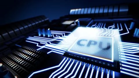 Macro view central processor unit on mainboard Illustrazione stock