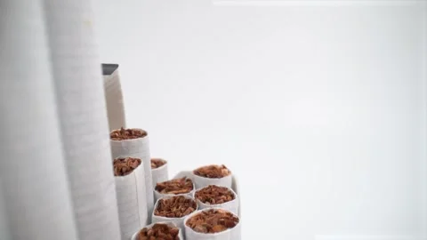 Macro view of cigarettes in a cigarette pack. Stock Footage 325801255