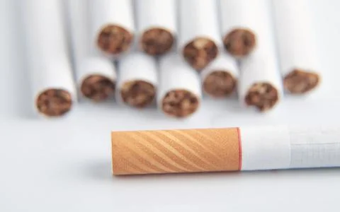 Macro view. Cigarettes in white background Stock Photos