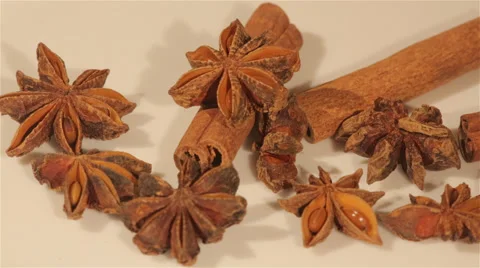 Macro view of cinnamon and anise spices Stock Footage 57633148