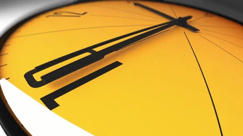 Macro view of a clock's second hand moving across a clock face, important moment Stock Footage 340345743