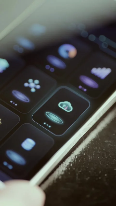Macro View of Colorful Technology App Icons on Phone Stock Footage 341872848