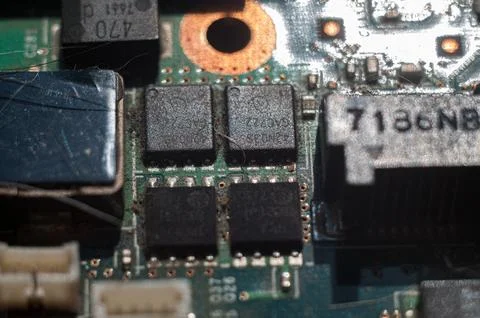 Macro View of Computer Motherboard Circuitry and Integrated Circuits Stock Photos