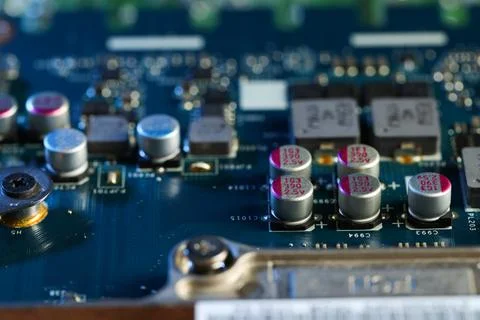 Macro view of computer motherboard. Electronic engineering 写真素材