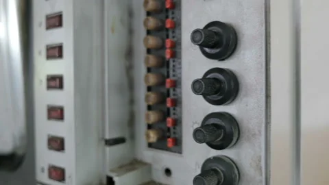 Macro view of control panel on old retro tv Stock Footage 96246823