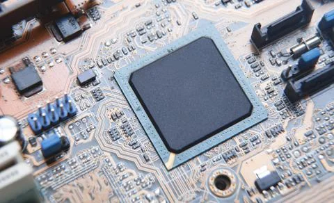 Macro view. Cpu on computer motherboard Stock Photos