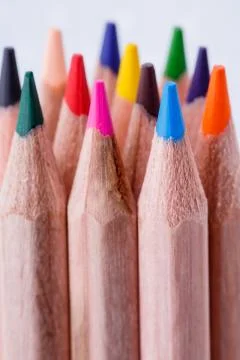 Macro view of crayons. Colored Pencils. Colored pencils on light background. 写真素材