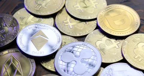 Macro view of Crypto Coins while rotating. 4K Video Stock Footage 166799061