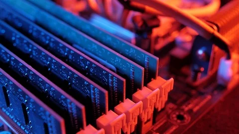Macro view of DDR3 memory modules on the motherboard, slider Stock Footage 107003958