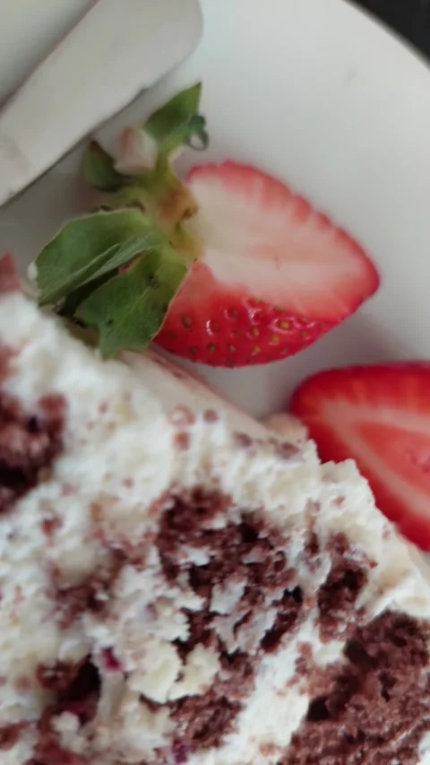 Macro View of a Delicious Chocolate Cake Slice with Berries and Cream Stock Footage 333642623