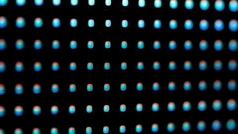Macro View of a Digital LED Panel with RGB Pixel Grid Foto stock