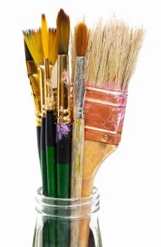 Macro view of dirty paint brushes Stock Photos