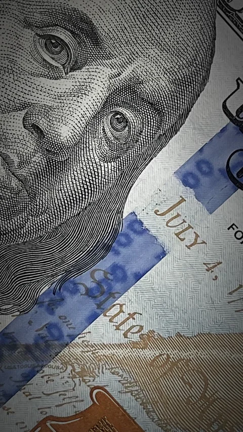 Macro view of dollar banknotes. One hundred USD bill Vertical Stock-Footage 329867095