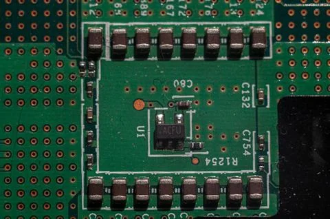 Macro View of Electronic Circuit Board with Integrated Circuit Chip Stock Photos