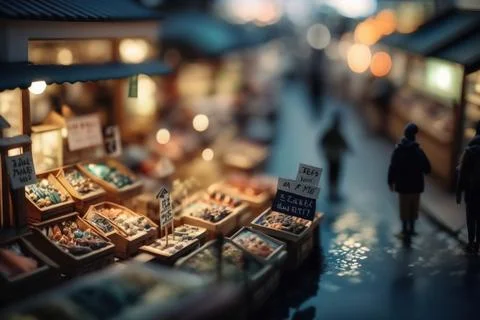 Macro View From the fish market in Tiny Little Town City before Sunset Time Illustrazione stock