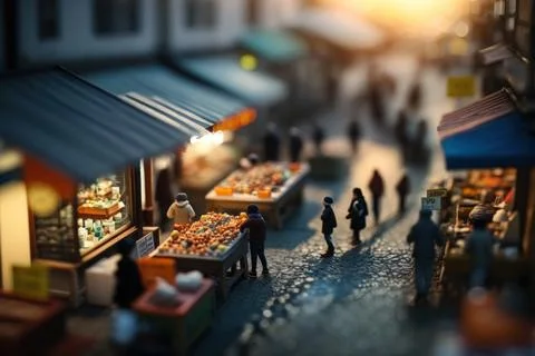 Macro View From the fish market in Tiny Little Town City before Sunset Time Stock Illustration