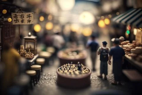 Macro View From the fish market in Tiny Little Town City before Sunset Time Stock Illustration