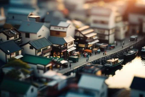 Macro View From the fish market in Tiny Little Town City before Sunset Time Stock Illustration