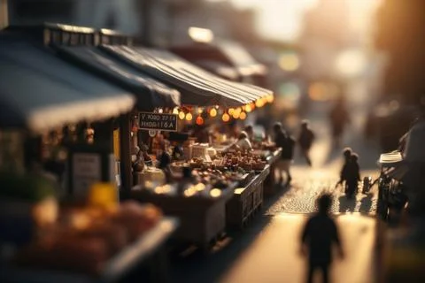 Macro View From the fish market in Tiny Little Town City before Sunset Time Stock Illustration