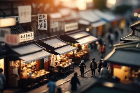 Macro View From the fish market in Tiny Little Town City before Sunset Time Stock Illustration
