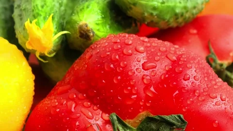 Macro view of fresh garden vegetables showing organic food textures and healthy Stock Footage 336246379