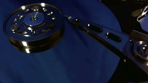 Macro view of hard disk head movements. Stock Footage 78231332