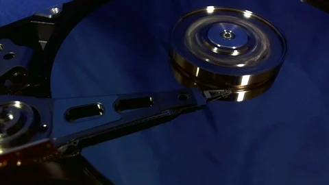 Macro view of hard disk head movements. Stock Footage 78354714