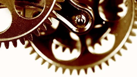Macro View of Interlocking Bronze Metal Gears Stock Footage 331981328