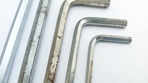 Macro View of L-Shaped Allen Keys Pan Down Studio Background Stock Footage 346842739