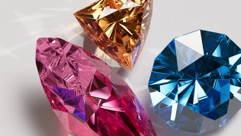 Macro view of large colorful gems rotating on white. Stock Footage 330062299
