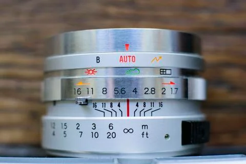 Macro View of Lens Controls on an Old Film Camera Stock Photos
