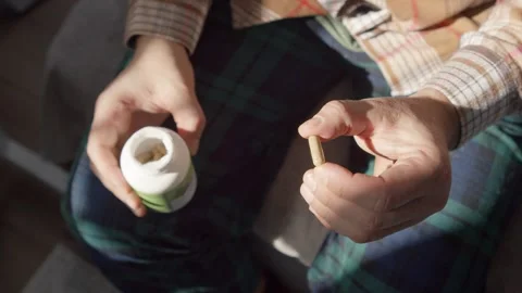Macro View Man Takes Pill Drinks Water From Glass Stock Footage 330092027