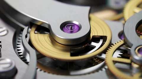 Macro view of a mechanical watch movement with rotating gears Stock Footage 91271243