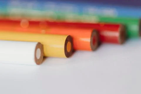 Macro view of multi-colored coloring pencils Stock Photos