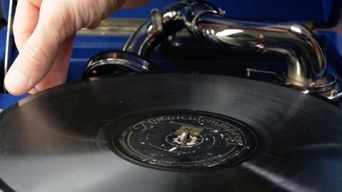 Macro view: Old vintage retro gramophone. 4k 60fps Stock Footage 103314788