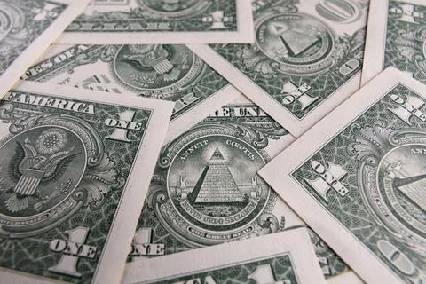 Macro View of One US Dollar Bills with Focus on the Pyramid and Eye of Prov.. Stock Photos