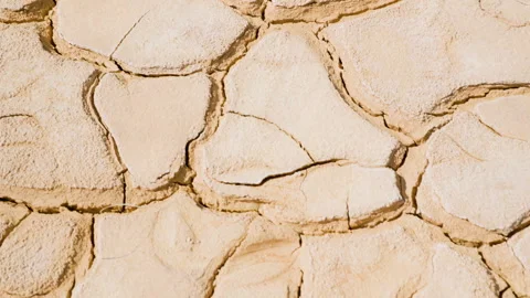 Macro View of Pale Cracked Earth Texture in Arid, Mineral-Rich Terrain Stock Footage 308663100