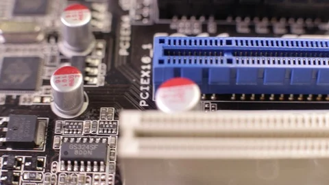 Macro view of PCI-E slots  on the motherboard,  slider shoot Stock-Footage 106995917