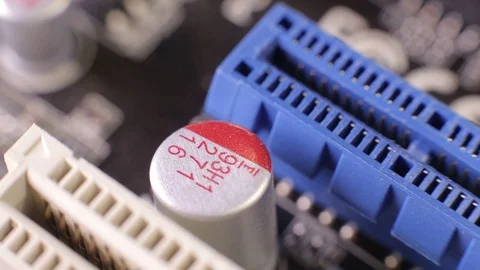 Macro view of PCI-E slots  on the motherboard,  slider shoot 库存影片 106996057