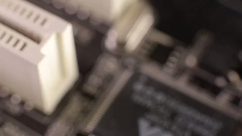 Macro view of PCI-E slots  on the motherboard,  slider shoot 動画素材 106996164